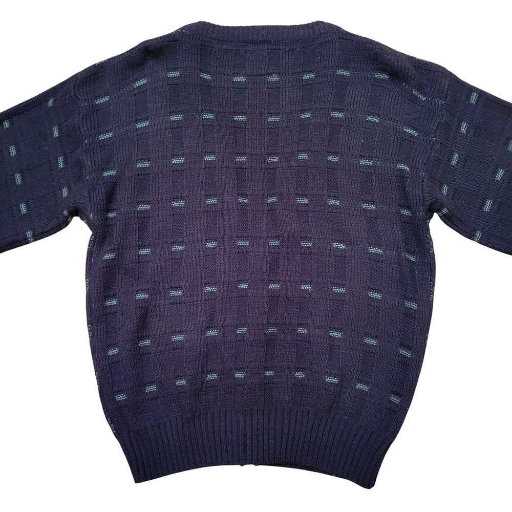 South Mountain L Cardigan Black Green Geometric V Neck Knit Coastal Grandpa - Picture 4 of 4